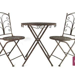 Bistro table and two chairs iron gray furniture