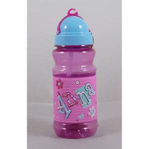 Sports plastic bottle with a name in relief