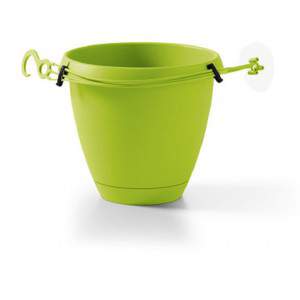 FLOW round hanging pot with integrated acid green saucer