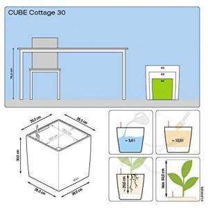 LECHUZA &quot;CUBE Cottage 30&quot; Pflanzgefäß mit Erd-Bewässerungs-System, Blanc, 30 x 30 x 30 cm